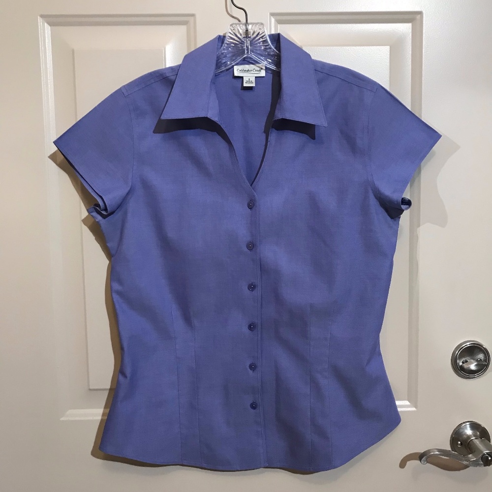 Periwinkle Blue Coldwater Creek Cap Sleeve Blouse.